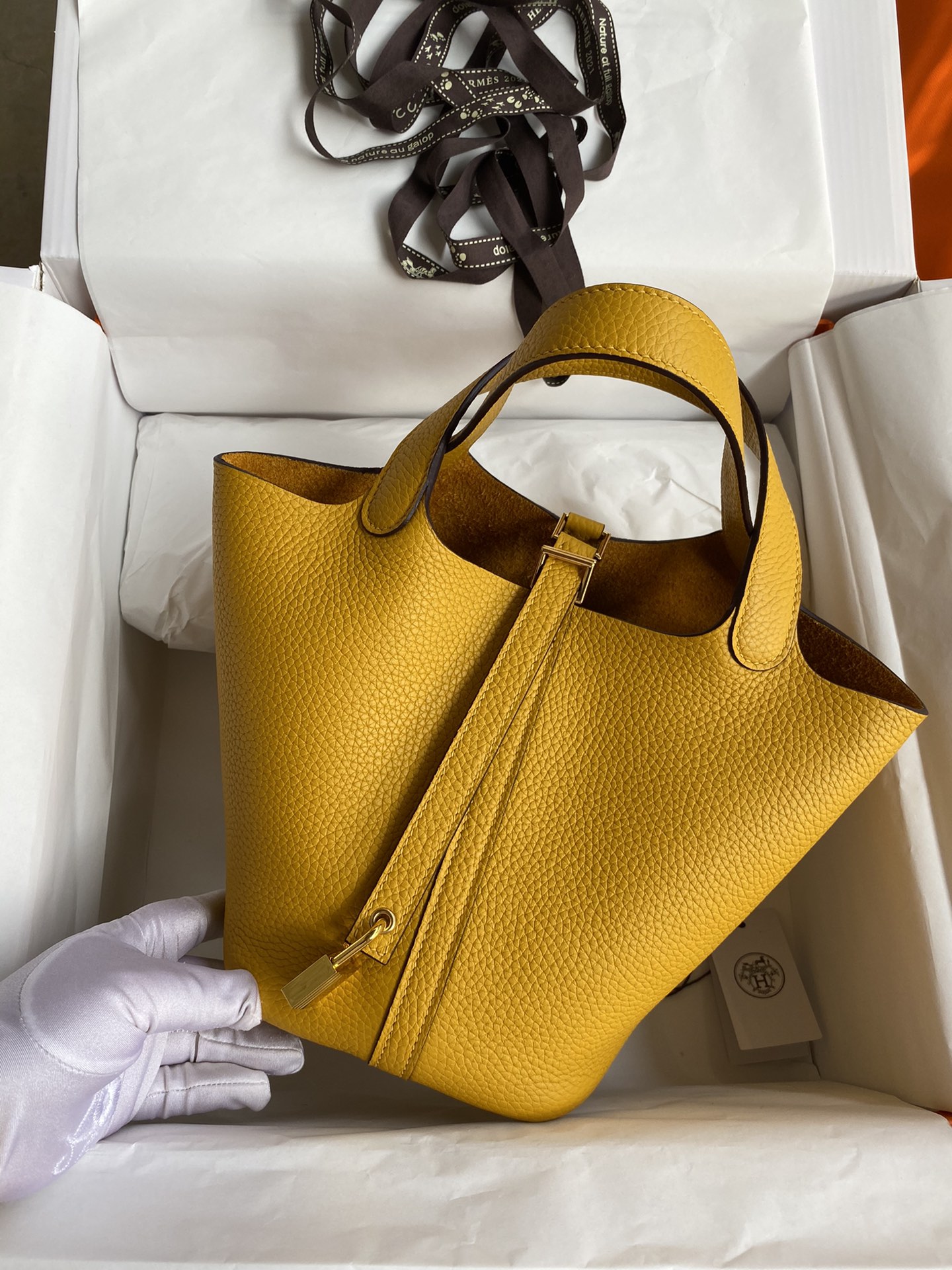 Hermes Picotin Lock 18 Bag In Yellow Amber Clemence Leather